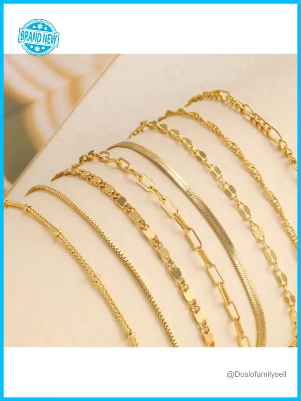 Dainty Stack 14K Gold Plated Sterling Silver Chain Bracelets Set Adjustable